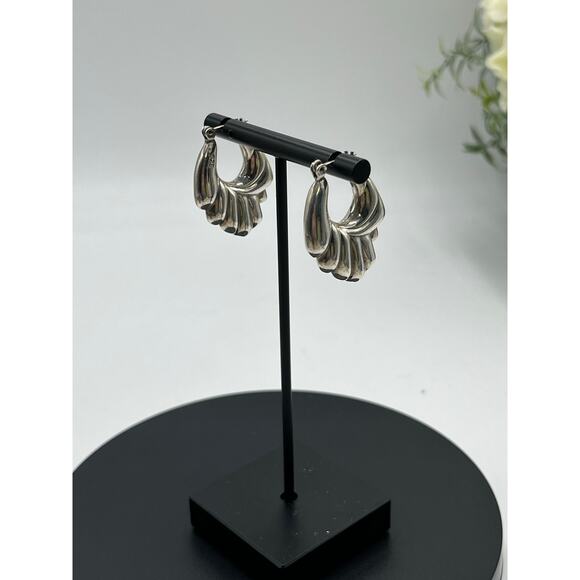 ND Norwegian Designs Vintage Puffy 925 Sterling Silver Vintage Hoop Earrings - Picture 6 of 10